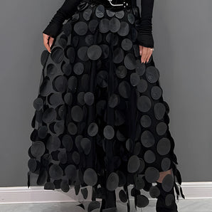 Gothic black high-waist layered circle skirt with an elegant, flowing design, showcasing alternative fashion style.