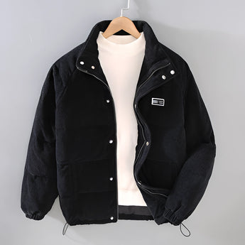 Gray corduroy men's urban winter jacket in Nero color, size 3XL, featuring a high collar, long sleeves, button details, and insulated design.