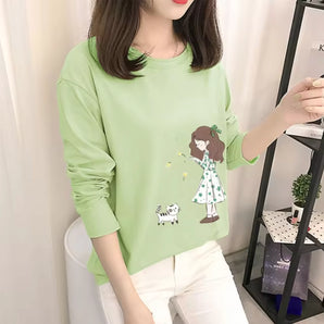 Green Graphic Sweatshirt - Women's Casual Long Sleeve Crewneck