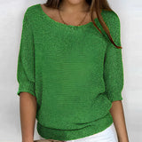 
A women's casual lightweight green knit sweater in size 5XL, featuring long sleeves and a round neckline, suitable for spring wear.
