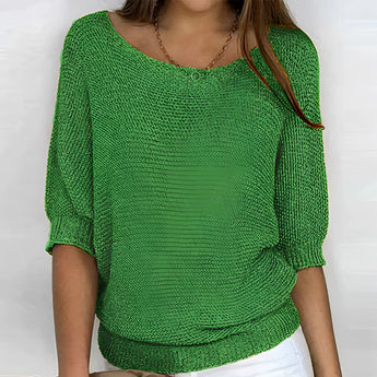 
A women's casual lightweight green knit sweater in size 5XL, featuring long sleeves and a round neckline, suitable for spring wear.