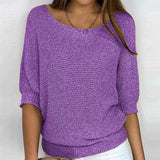 Women's casual green knit sweater in the Viola color, displayed in size 5XL. The image highlights the lightweight fabric suitable for spring, with a focus on the sweater's long sleeves, round neckline, and relaxed fit.