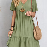 Green pleated midi dress with short sleeves, designed for summer casual wear in size 3XL.