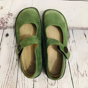 Green Suede Mary Janes - Eco-Friendly Women's Flats