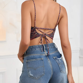 Green velvet crop top with adjustable straps, designed for party wear.