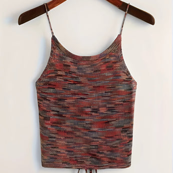 A red velvet crop top with adjustable straps, designed for party wear, displayed on a clothes hanger. The sleeveless top features a flattering neckline and a fitted waist, suitable for size 2XL.