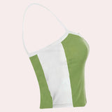 Women's green and white racerback yoga tank top, designed for moisture-wicking during gym workouts.
