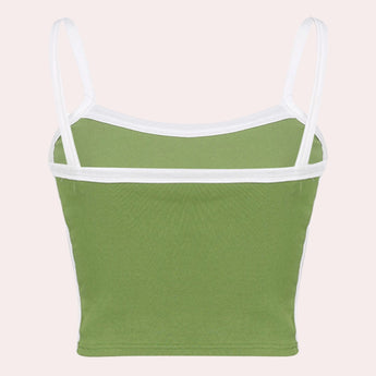 
A women's green and white racerback yoga tank designed for moisture-wicking and gym wear.