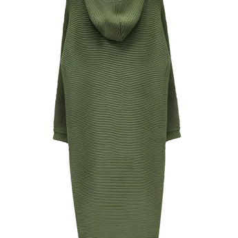 Oversized green hooded cardigan for women made from chunky knit fabric, featuring long sleeves and a cozy fit.