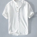 Grey linen button-up shirt in XL size, featuring a classic collar and long sleeves, designed for breathable and sustainable summer fashion.