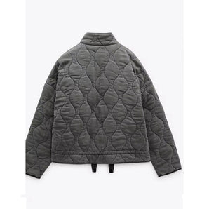 Grey Quilted Jacket, Stand-Up Collar, Lightweight Insulated Men's Wear