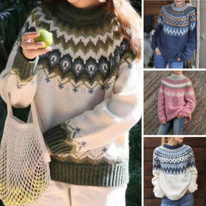 Hand-Knit Unisex Icelandic Wool Sweater - Nordic Pattern Pullover