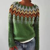 A light green 5XL handmade mohair sweater featuring a forest print design, with a cozy knit texture suitable for winter. The sweater has long sleeves and a comfortable collar.