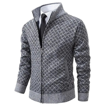 Herringbone gray wool blend zip-up jacket in charcoal gray, size 4XL, featuring a plaid pattern with a structured collar and long sleeves.
