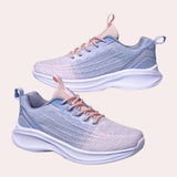 Purple high-traction women's sneakers in size 42, featuring a durable non-slip sole. The design includes a mix of azure and grey tones, suitable for walking, running, and outdoor activities.