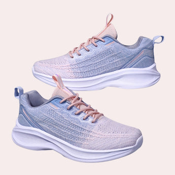 Purple high-traction women's sneakers in size 42, featuring a durable non-slip sole. The design includes a mix of azure and grey tones, suitable for walking, running, and outdoor activities.
