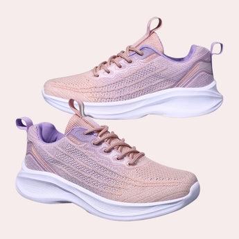 High-Traction Women's Sneakers in a rose color with a durable non-slip sole, size 42, featuring a combination of pink and grey hues, designed for walking and sportswear activities.