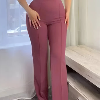 
A pair of high-waist black slim fit trousers featuring a contrast stripe, shown in a dark pink color and size 2XL, displayed against a simple background.