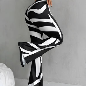 High Waist Black & White Zebra Print Flare Pants - Fashion Statement