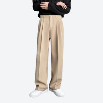 High-Waist Ivory Wool Men's Dress Trousers in Beige, shown in size 38, perfect for formal winter wear.