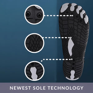 Innovative water shoes with advanced sole and enhanced grip showcasing a rugged, tire-inspired tread pattern for superior traction.