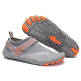 Gray innovative water shoes in size 47 featuring advanced sole design and enhanced grip, suitable for outdoor activities and walking, with a sleek athletic look made from synthetic rubber.