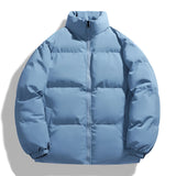 Ivory high collar men's winter down puffer jacket in light blue, size 5XL, with insulated design, featuring long sleeves and urban fashion style.