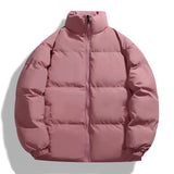 Pink 5XL ivory winter puffer jacket with thick insulation, high collar, and snow-resistant material.