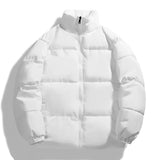 Ivory winter puffer jacket in white, 5XL size, featuring thick insulation, a high collar, and snow-resistant material.