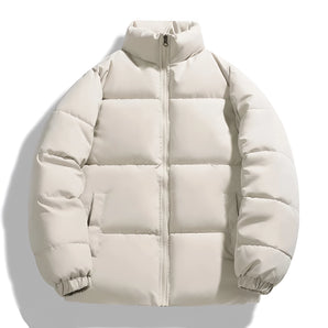 Light khaki insulated puffer jacket for women, size 5XL, featuring a high collar and full sleeves made from natural materials.