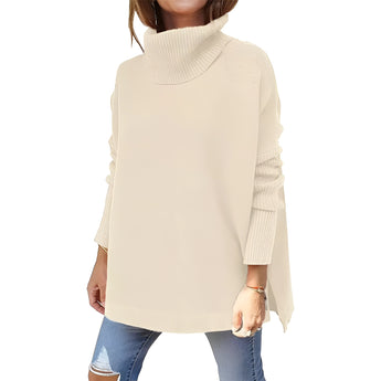 Ivory oversized cozy turtleneck sweater for women in beige, shown in XXL size, featuring long sleeves and a comfortable knit design suitable for casual winter wear.
