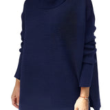 Ivory women's oversized cozy turtleneck sweater with long sleeves, designed for casual winter wear. The sweater is shown in a blue color and XXL size, featuring a comfortable knit texture.