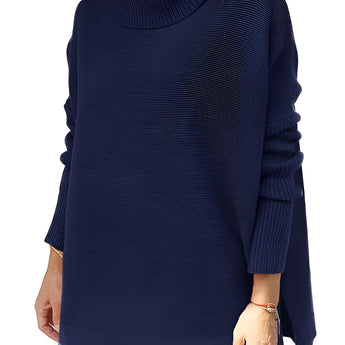 Ivory women's oversized cozy turtleneck sweater with long sleeves, designed for casual winter wear. The sweater is shown in a blue color and XXL size, featuring a comfortable knit texture.