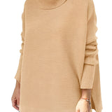Ivory women's oversized cozy turtleneck sweater in khaki, featuring long sleeves and a relaxed fit suitable for casual winter wear.