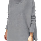 Ivory women's oversized cozy turtleneck sweater in gray, featuring a relaxed fit with long sleeves, designed for casual winter wear.