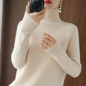 Ivory women's ribbed knit turtleneck sweater in beige, featuring a slim fit design suitable for winter wear, in size XXL.