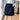 Women's blue A-line button-front mini skirt in XL, featuring a casual spring design. The skirt is paired with a dress shirt that has sleeves and a collar. The image also shows part of the human body from the waist to the knee and includes a bag as an accessory.