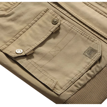 Khaki Slim Fit Cargo Pants with multiple pockets designed for outdoor use.