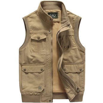 Khaki Slim Fit Cargo Pants in a 4XL size with multiple pockets for outdoor use, shown in a beige shade.