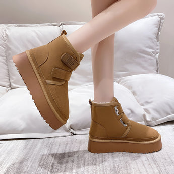 Khaki suede platform ankle boots with a buckled strap, designed for women's winter fashion. The boots are in a brown color and are size 40.
