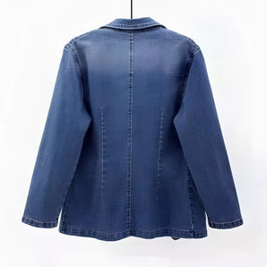 
A lightweight and durable kids denim jacket featuring a comfort fit, with long sleeves, a classic collar, and button closures in an electric blue color.
