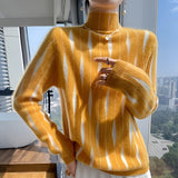 
A women's soft knit turtleneck sweater in yellow, size 2XL, showcasing long sleeves and a chic fall fashion design.