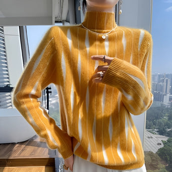 
A women's soft knit turtleneck sweater in yellow, size 2XL, showcasing long sleeves and a chic fall fashion design.