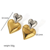 Layered Dual-Tone Heart Dangle Earrings in Silver and Gold, featuring interlocking hearts, perfect as a fashionable jewelry accessory for events or expressing love.