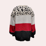 Leopard Print Color Block Sweater for Women featuring a trendy casual knit design with long sleeves and a round neckline.