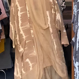 Leopard print designer kimono featuring a chic animal print with a brown tie-dye pattern, displayed on a clothes hanger, highlighting its flowing silk fabric and elegant sleeve design in a 3XL size.