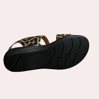 Leopard Print Slip-Resistant Women's Sandals in shades of brown and grey, featuring a trendy design suitable for summer and outdoor activities, made of synthetic rubber and composite materials.