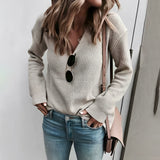 Light beige ribbed knit sweater for women with a casual chic style, featuring long sleeves, a round neck, and made from a soft textile. Shown in a khaki color in size 5XL.