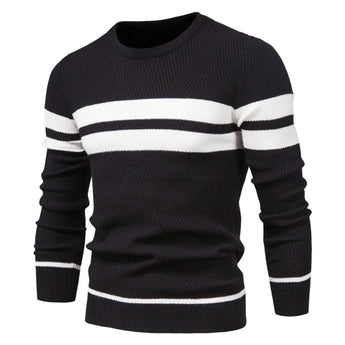 Light blue men's geometric crew neck knit sweater with long sleeves and an intricate pattern, ideal for casual winter wear.