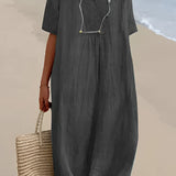 Light gray oversized linen beach dress with a V-neck design, featuring short sleeves and a relaxed fit. The dress is styled for summer fashion and appears to be in a 2XL size.